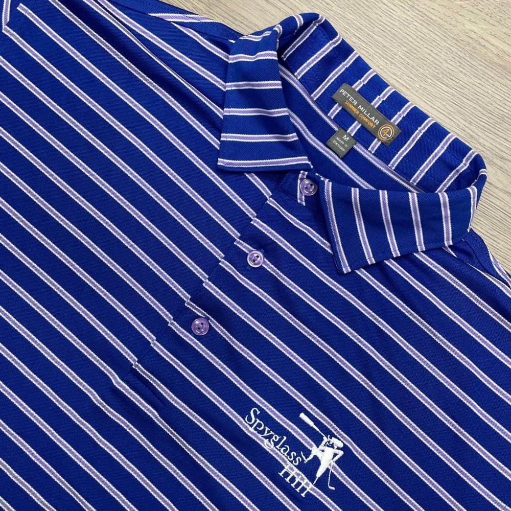 Peter Millar Polo Shirt Mens M Blue Striped Spyglass Hill Golf Summer Comfort
